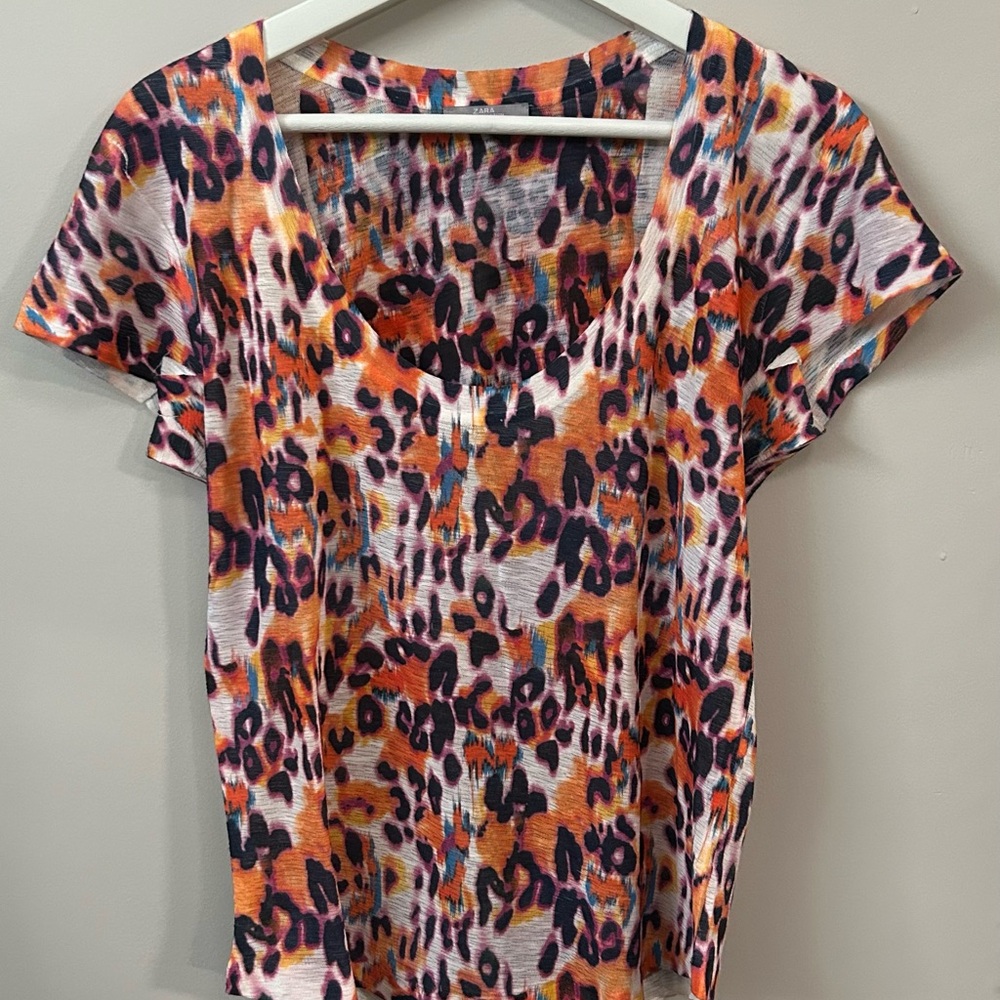 Zara scoop neck Leopard Print multicolour Women's Top
